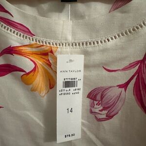 Ann Taylor Cream Blouse with Pink and Orange Floral Design